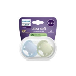 Lot de 2 sucettes silicone 0-6M Ultra Soft unies (lot aléatoire)