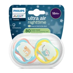 Lot de 2 sucettes silicone 18M+ Ultra Air nuit décorées