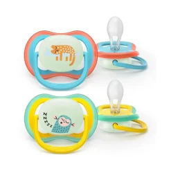 Lot de 2 sucettes silicone 18M+ Ultra Air nuit décorées