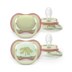 Lot de 2 sucettes silicone 6-18M Ultra Air jour/nuit mix