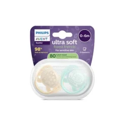 Lot de 2 sucettes silicone 0-6M Ultra Soft décorées