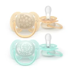 Lot de 2 sucettes silicone 0-6M Ultra Soft décorées