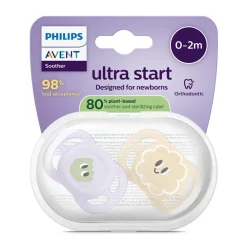 Lot de 2 sucettes silicone 0-2M Ultra Start décorées