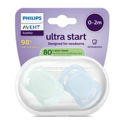 Lot de 2 sucettes silicone 0-2M Ultra Start unies