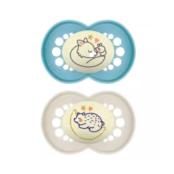 Lot de 2 sucettes silicone Original Nuit 6M+ animaux (modèle aléatoire)