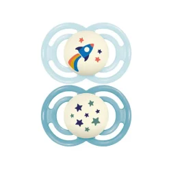 Lot de 2 sucettes silicone Perfect Nuit 18M+ tendance (modèle aléatoire)