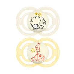 Lot de 2 sucettes silicone Perfect Nuit 18M+ animaux (modèle aléatoire)