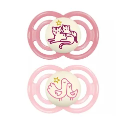 Lot de 2 sucettes silicone Perfect Nuit 6M+ animaux (modèle aléatoire)