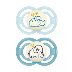 Lot de 2 sucettes silicone Perfect Nuit 6M+ animaux (modèle aléatoire)