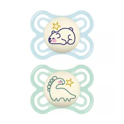 Lot de 2 sucettes silicone Perfect Nuit 2-6M animaux (modèle aléatoire)
