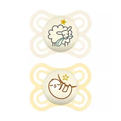 Lot de 2 sucettes silicone Perfect Nuit 2-6M animaux (modèle aléatoire)