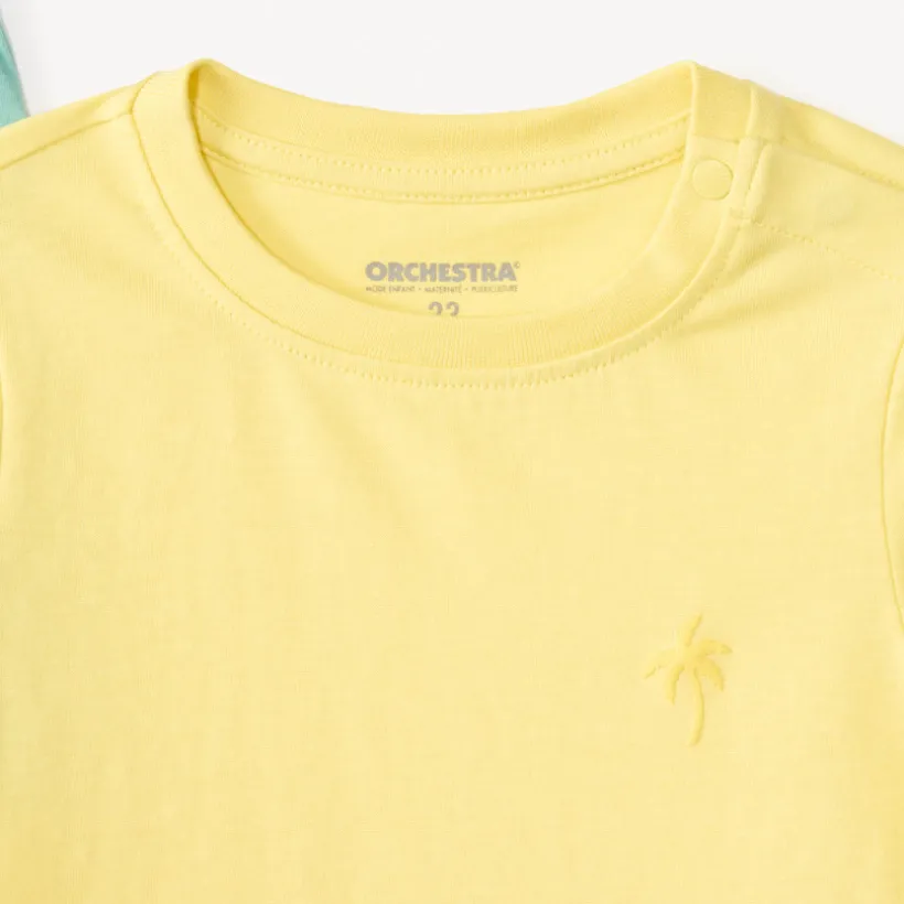 Lot de 3 t-shirts manches courtes unis broderie palmier pour bébé garçon