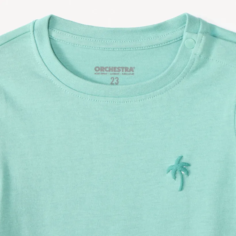 Lot de 3 t-shirts manches courtes unis broderie palmier pour bébé garçon