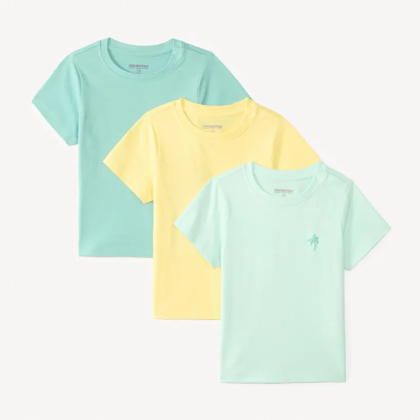 Lot de 3 t-shirts manches courtes unis broderie palmier pour bébé garçon