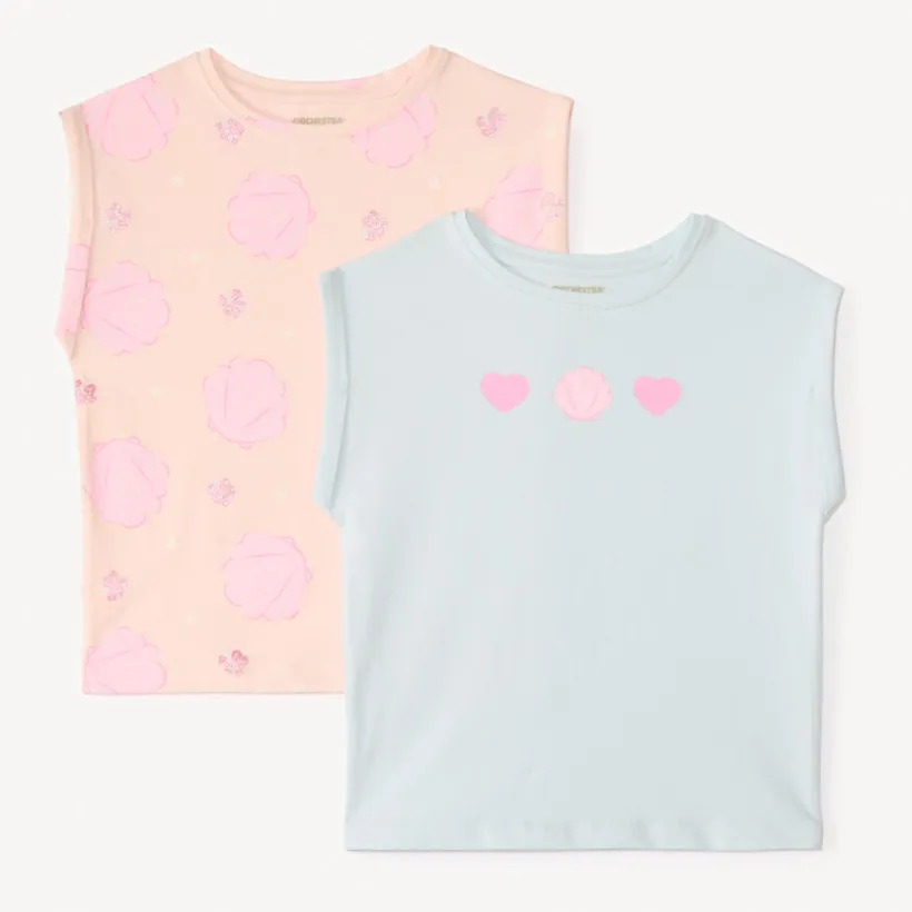Lot de 2 t-shirts manches courtes forme boîte pour fille