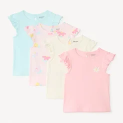 Lot de 4 t-shirts manches courtes motifs fantaisie pour bébé fille