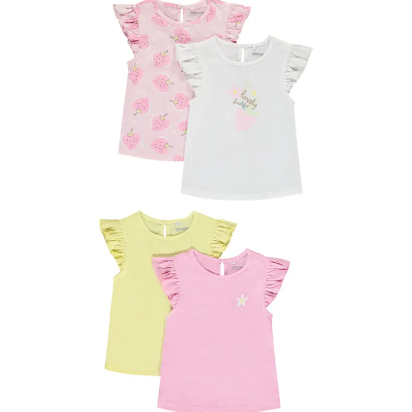 Lot de 4 t-shirts manches volantées fantaisies pour bébé fille