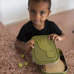 Lunchbox compartimentée en inox Mr. Dino vert