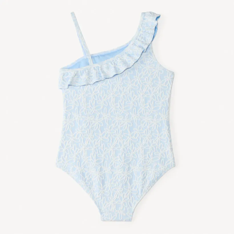 Maillot de bain 1 pièce asymétrique broderie fleurs pour fille