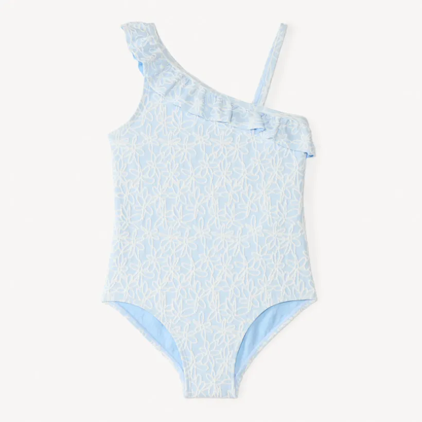 Maillot de bain 1 pièce asymétrique broderie fleurs pour fille