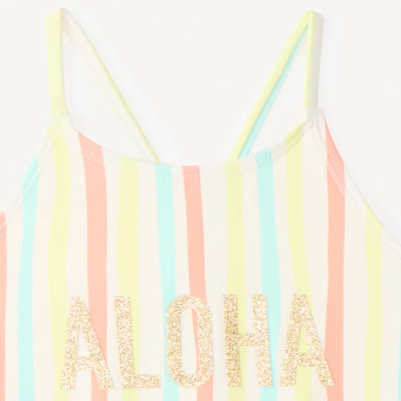 Maillot de bain 1 pièce dos nu à rayures pour fille