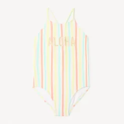 Maillot de bain 1 pièce dos nu à rayures pour fille