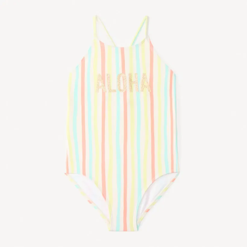 Maillot de bain 1 pièce dos nu à rayures pour fille