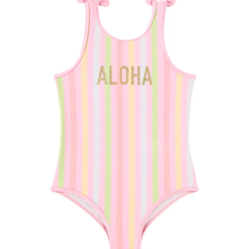 Maillot de bain 1 pièce à rayures et nœuds fantaisie pour fille