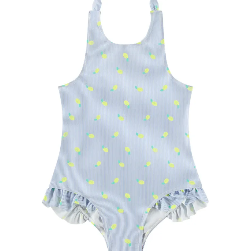 Maillot de bain 1 pièce à rayures et imprimé citron pour fille