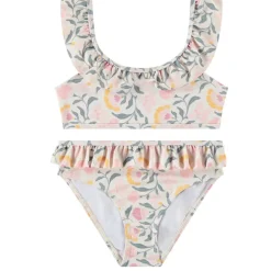 Maillot de bain 2 pièces imprimées fleurs à volants pour fille