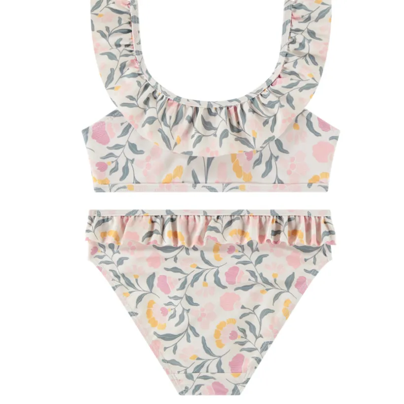 Maillot de bain 2 pièces imprimées fleurs à volants pour fille