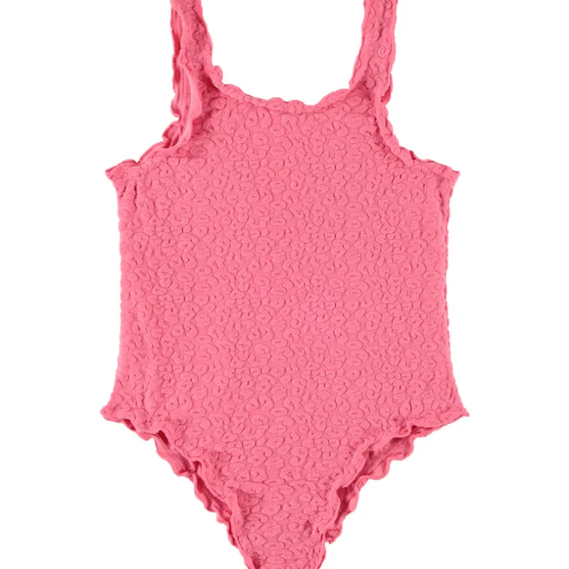 Maillot de bain 1 pièce uni avec motif animalier en relief pour fille