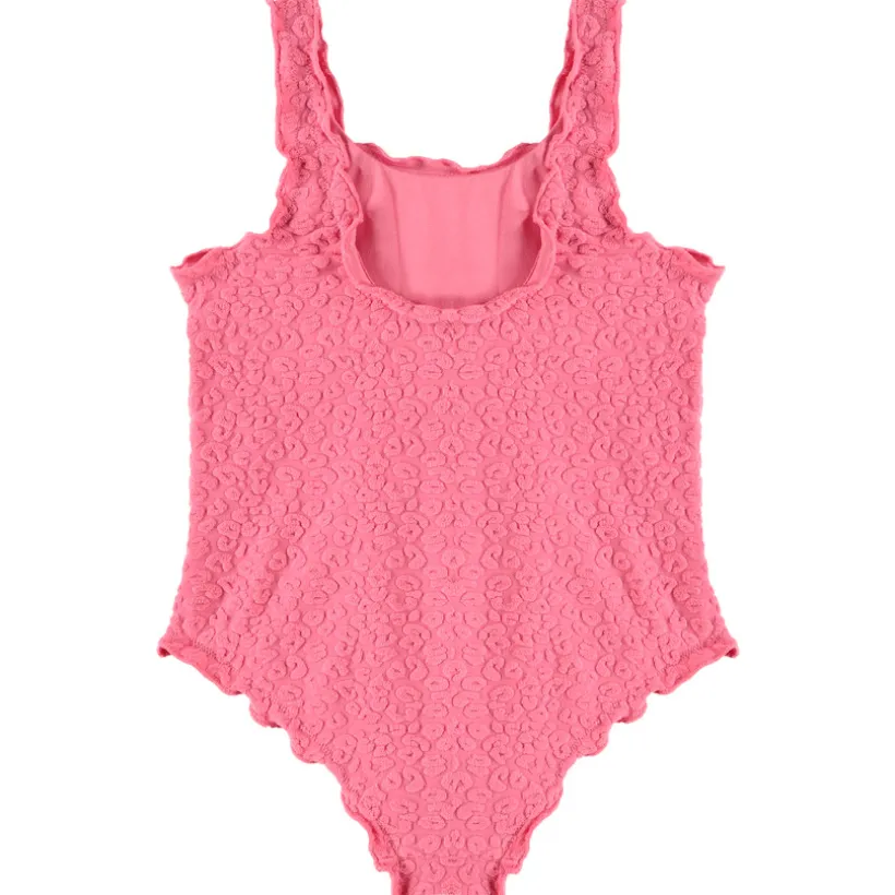 Maillot de bain 1 pièce uni avec motif animalier en relief pour fille