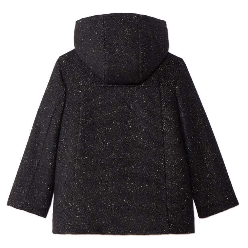 Manteau drap de laine en lurex noir et doublure sherpa pour fille