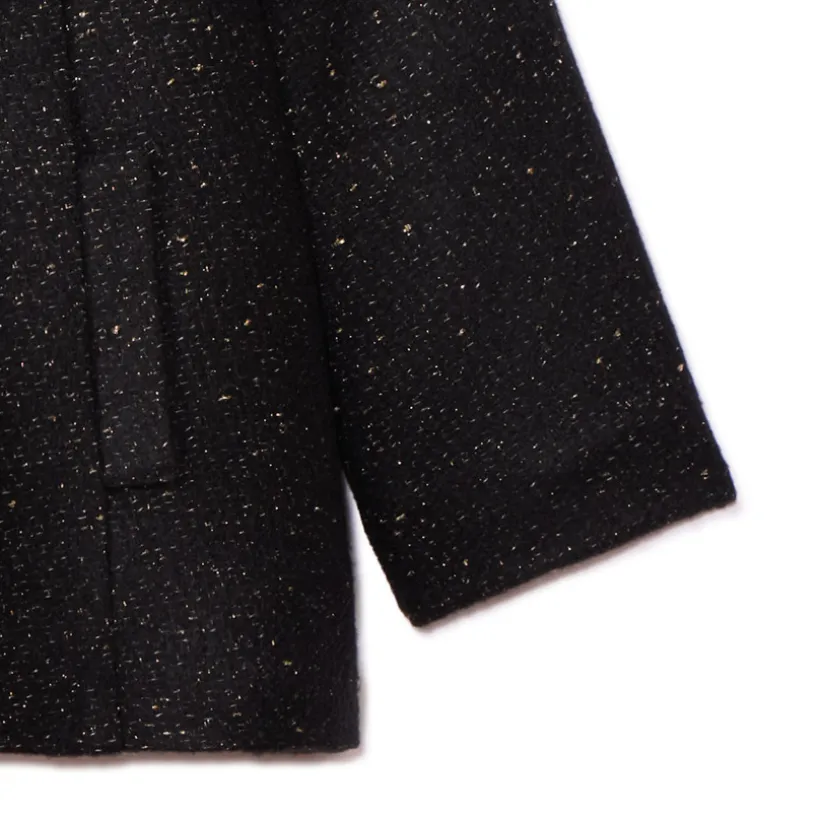 Manteau drap de laine en lurex noir et doublure sherpa pour fille