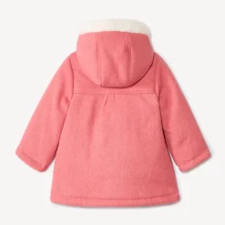 Manteau drap de laine rose à capuche pour bébé fille