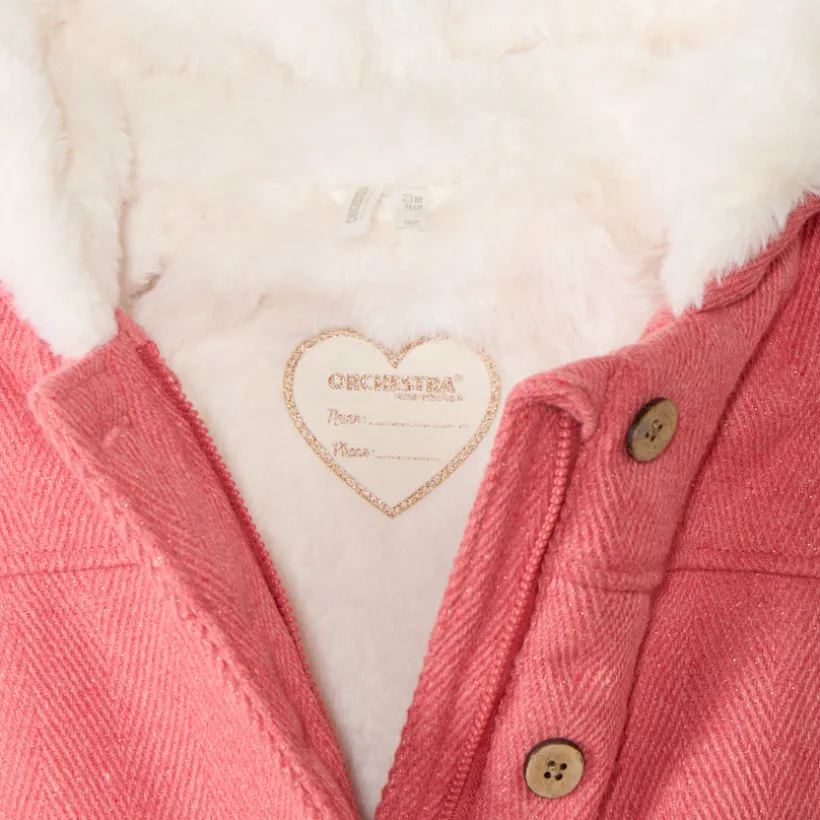 Manteau drap de laine rose à capuche pour bébé fille