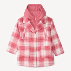 Manteau évolutif en drap de laine à carreaux pour fille