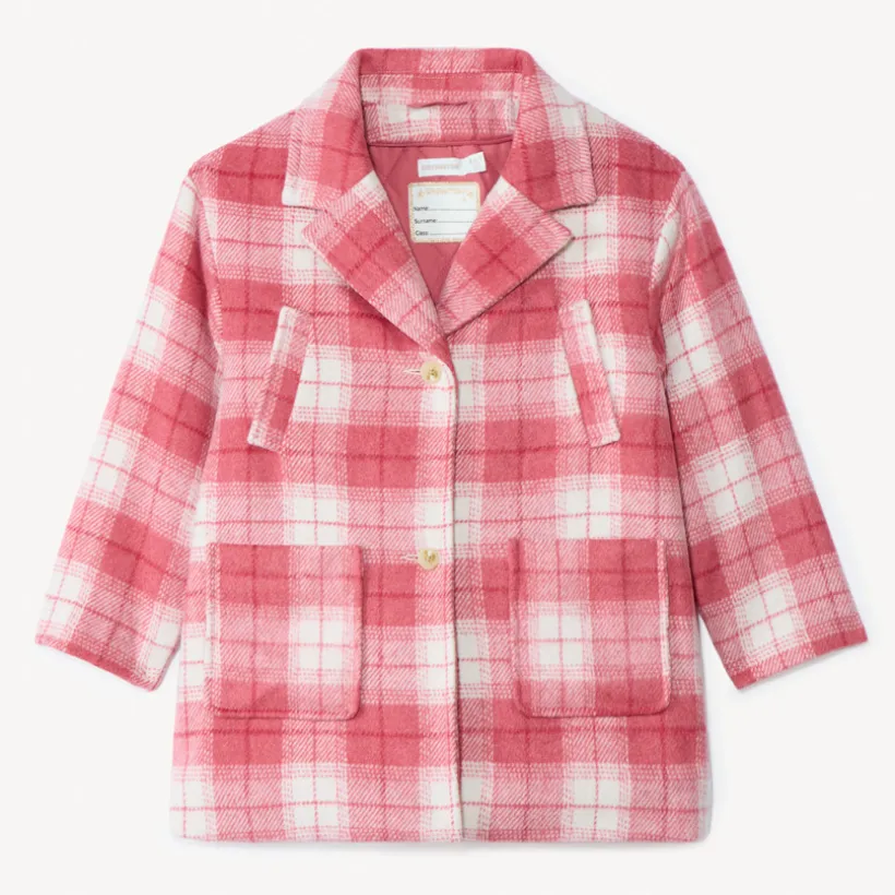 Manteau évolutif en drap de laine à carreaux pour fille