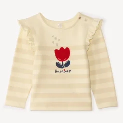 Marinière manches longues bébé fille à patch tulipe