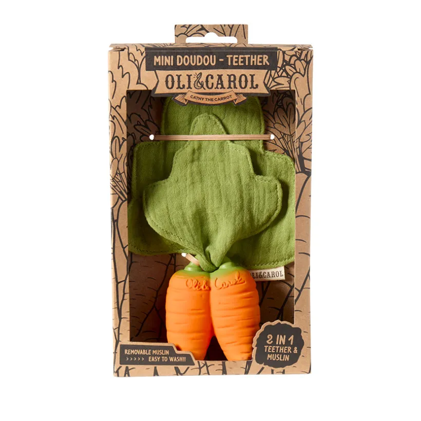 Mini doudou et jouet de dentition 2 en 1 Cathy la carotte