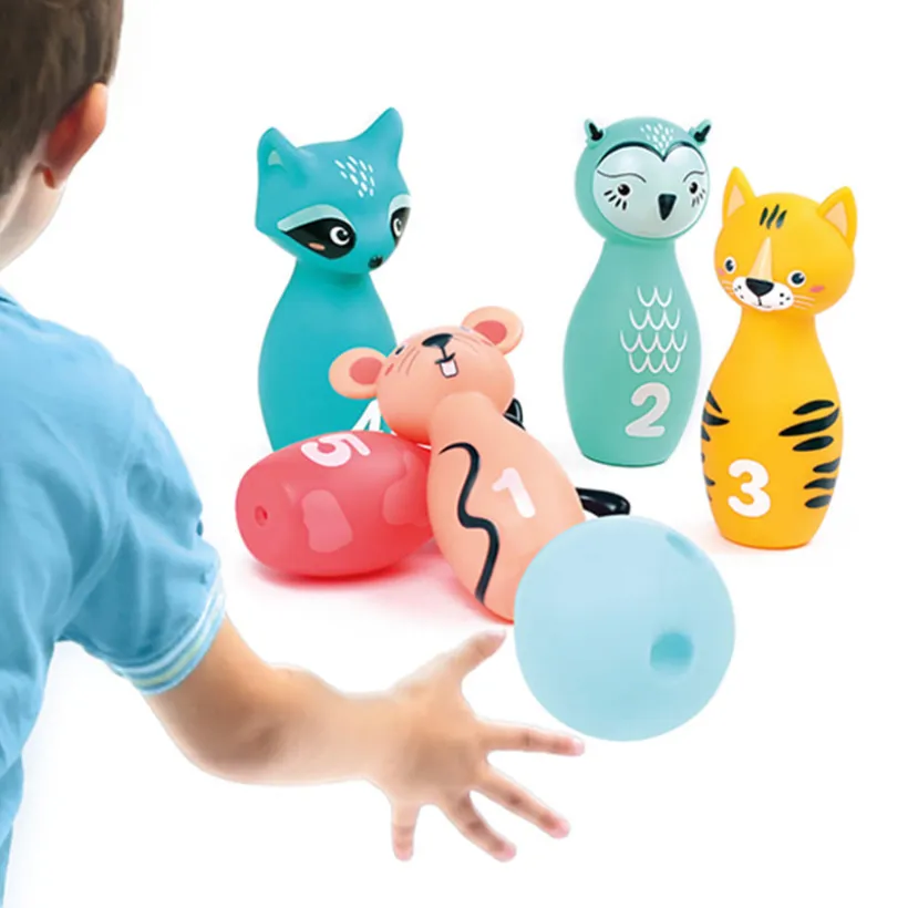 Mini jeu de bowling avec 5 quilles souples Animaux