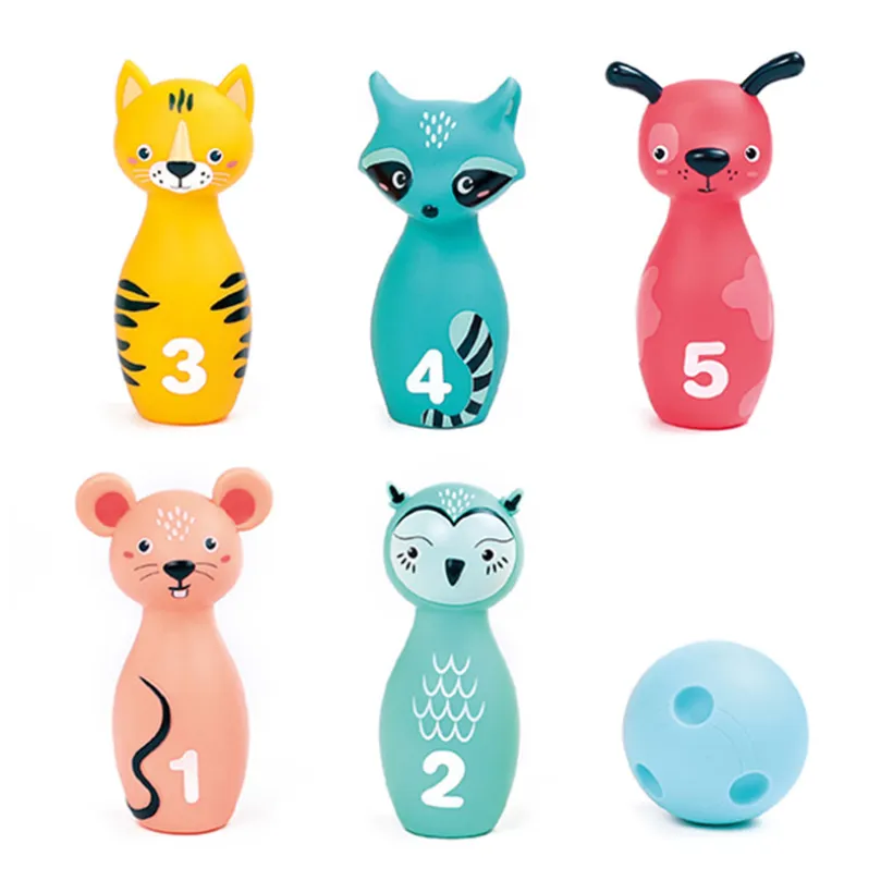 Mini jeu de bowling avec 5 quilles souples Animaux