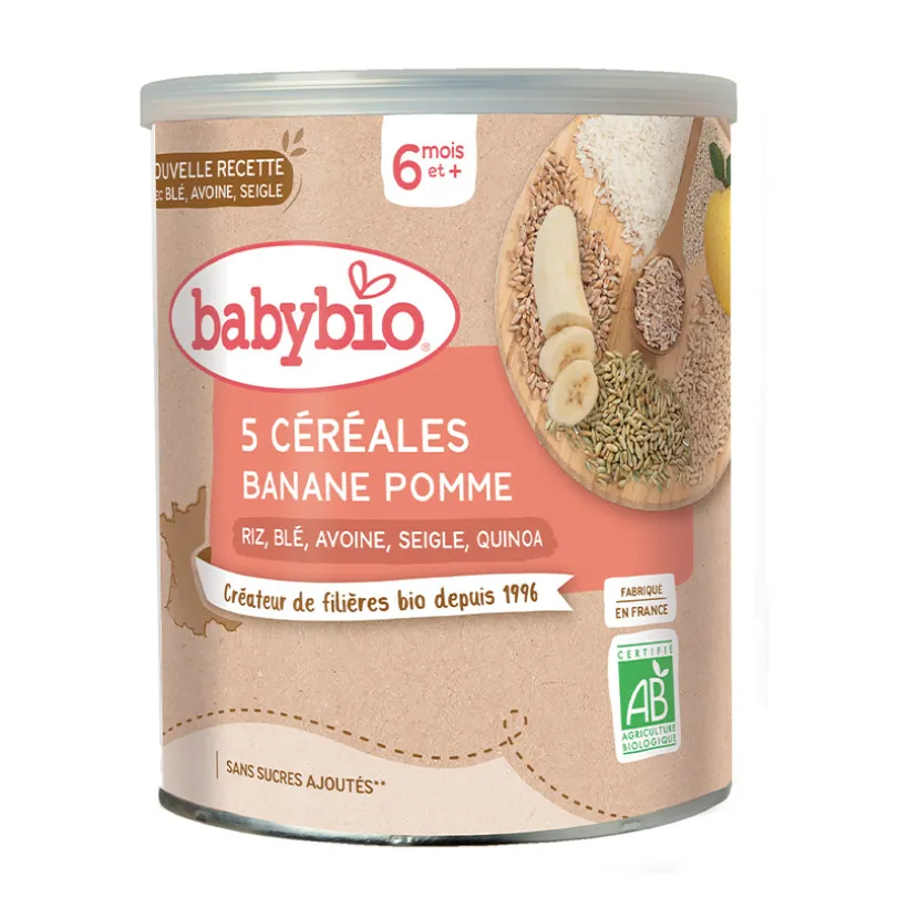 Mélange 5 céréales avec banane et pomme bio 6M+ 220g