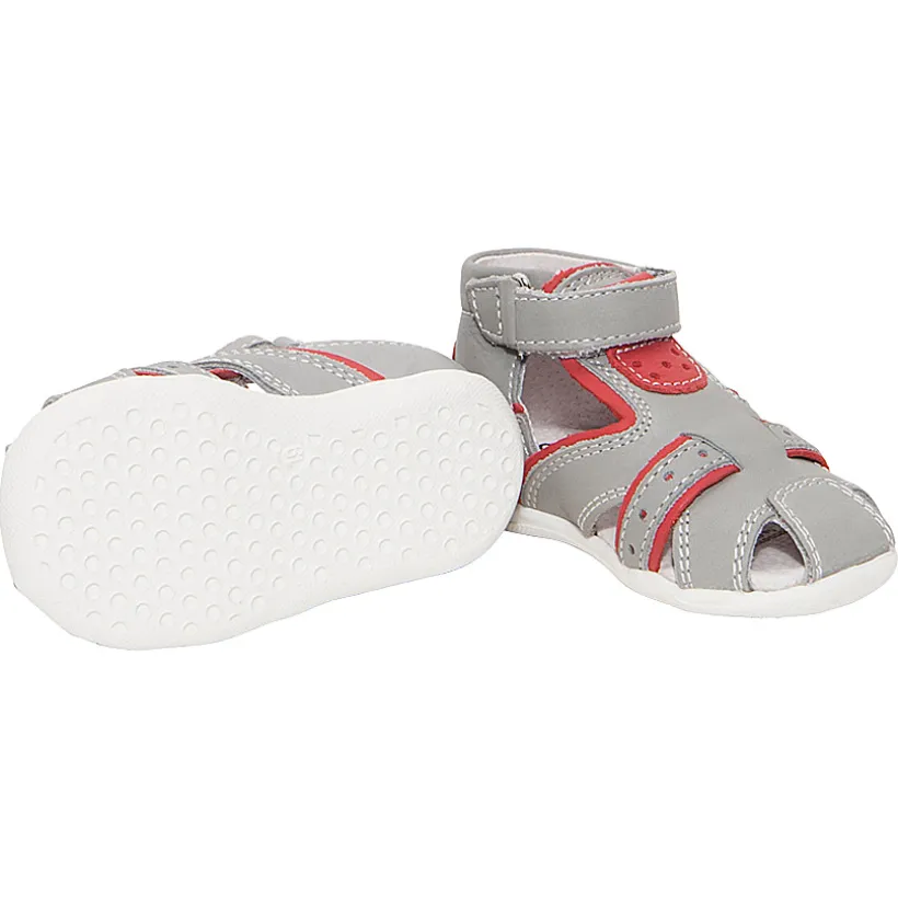 Nu-pieds en cuir à scratch avec empiècements contrastés