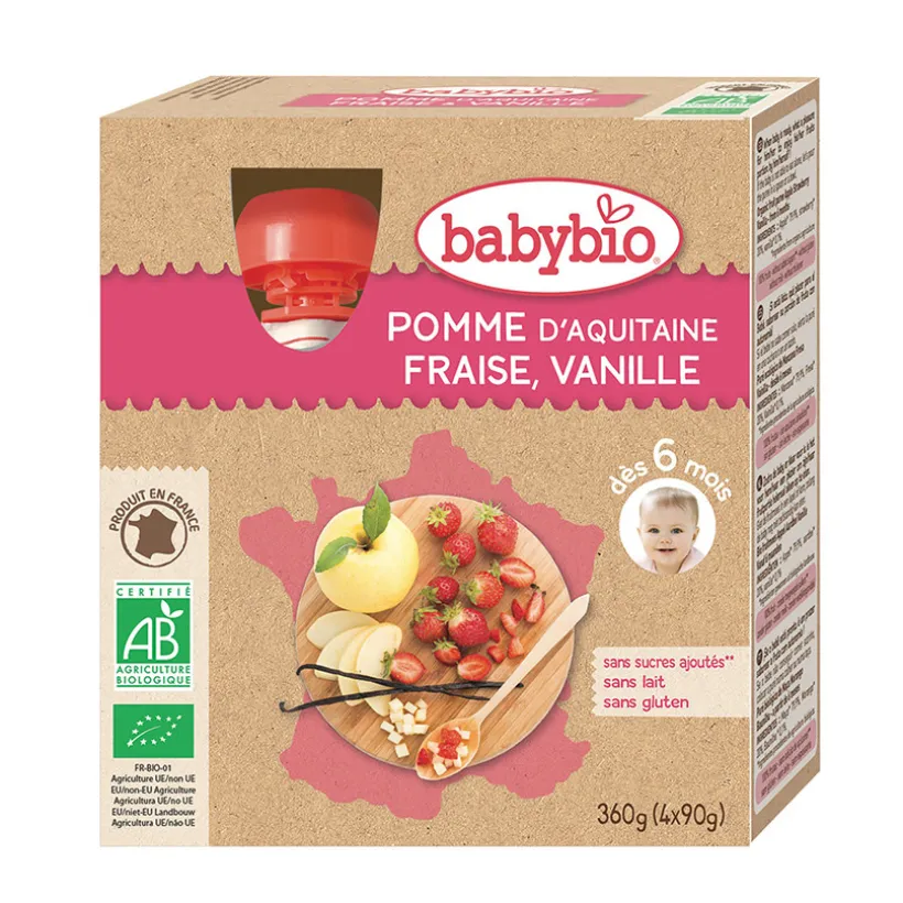 Pack de 4 gourdes pomme fraise et vanille bio