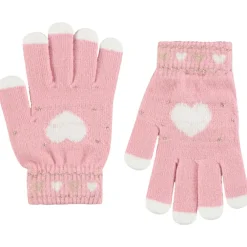 Paire de gants à cœurs fantaisie en tricot pour fille