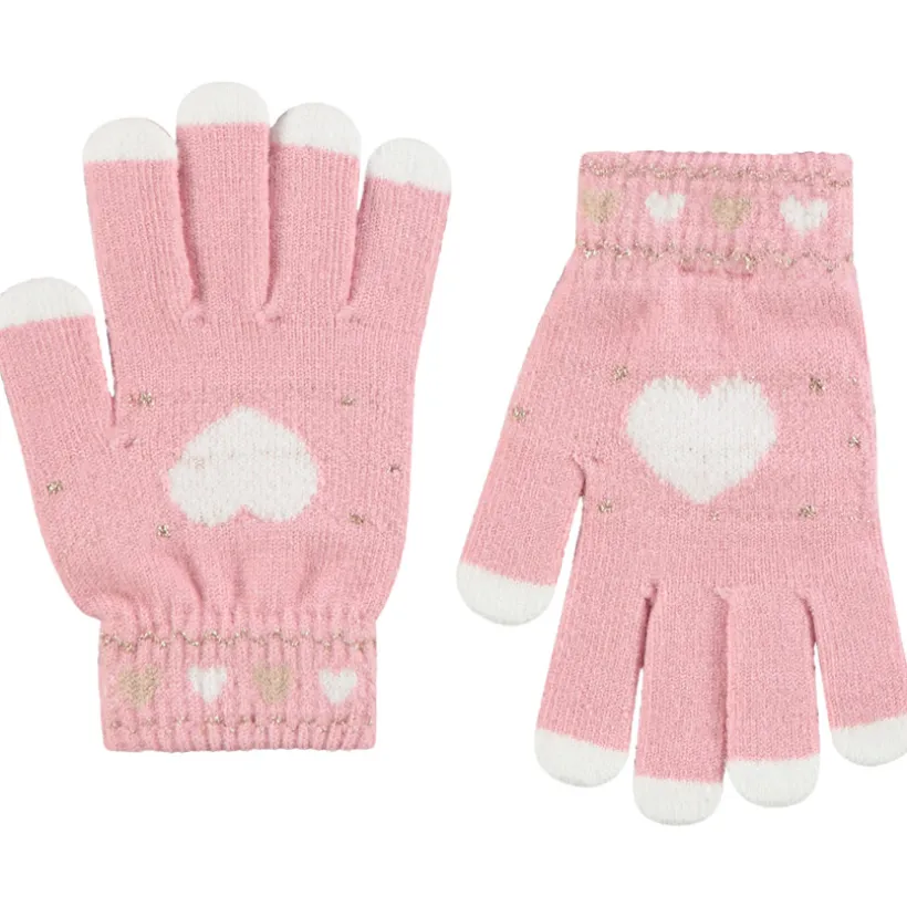 Paire de gants à cœurs fantaisie en tricot pour fille