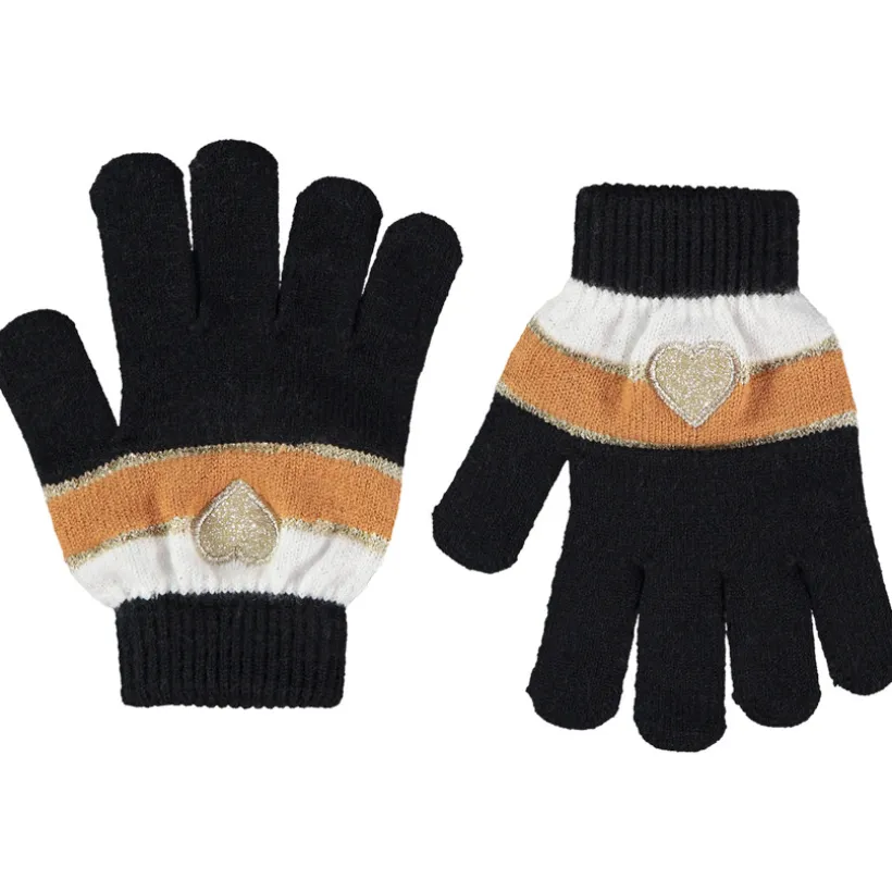 Paire de gants en tricot effet colorblock coeur brodé pour fille