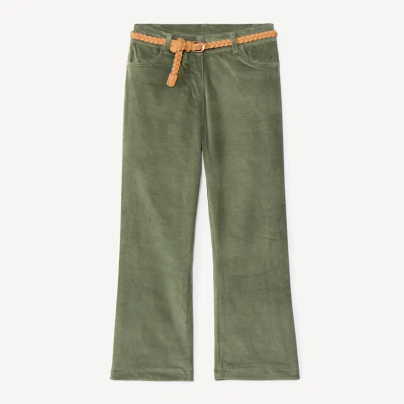 Pantalon bootcut en velours + ceinture tressée pour fille